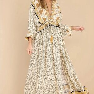 Red Dress Boutique Floral Maxi Dress in Cream and Gold